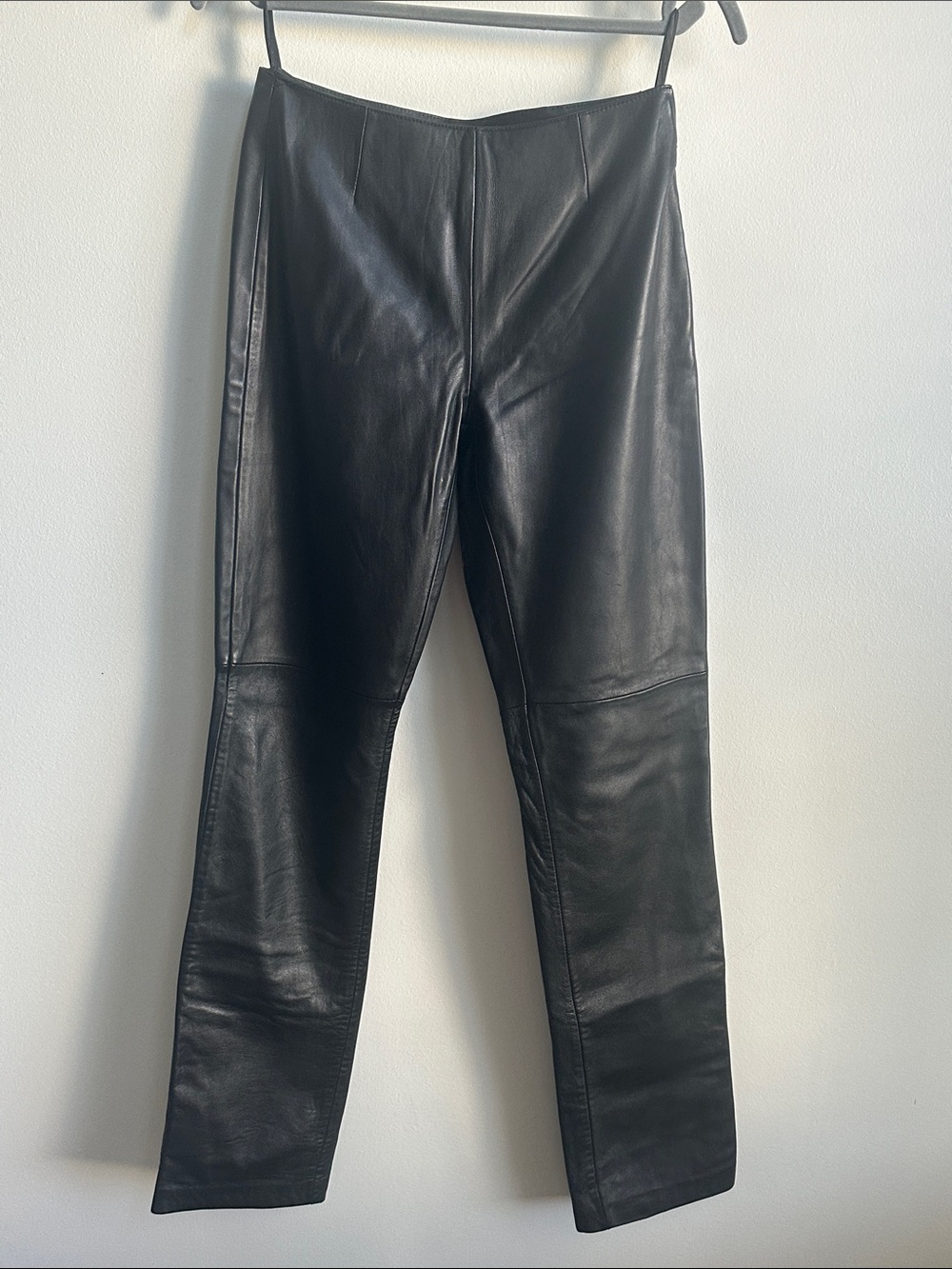 NWT Vtg Buttery Soft Leather Women 4 Tall Straight Pants Black Moto Edgy Goth